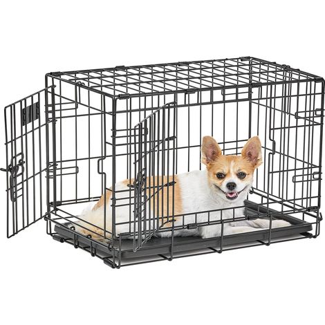 Cage Pliante pour Chien, modèle amélioré de Petite Taille à Double Porte en métal de 57,2 cm, Chien de Taille XS, Noir (1/5)