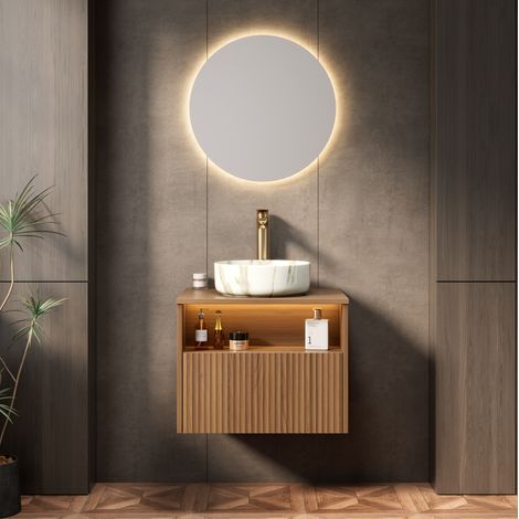 Meuble salle de bain 60 cm vasque céramique chêne HAVRYA (1/5)