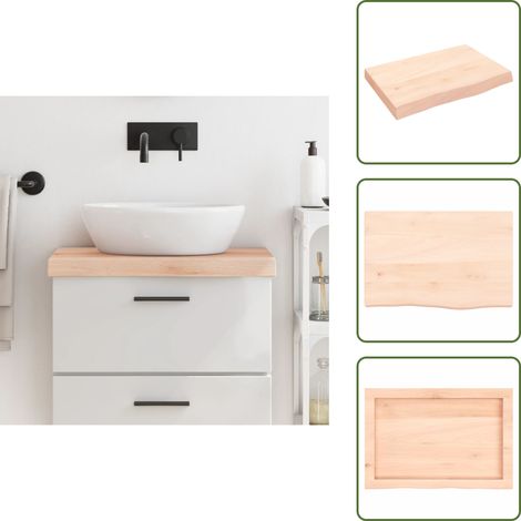 The Living Store Comptoir de salle de bain 60x40x(2-6) cm bois massif non traité - Bois de chêne massif (1/5)