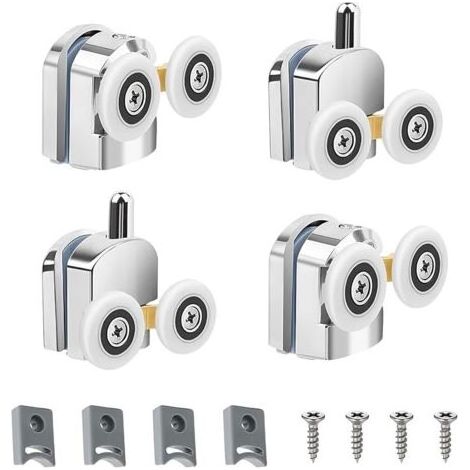 Roulettes de Porte de Douche, Lot de 4 roulettes porte de douche doubles 23 mm, durables et silencieuses, pour portes en verre de 3 à 6 mm d'épaisseur (23 mm)