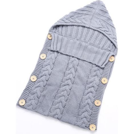 Sac De Couchage - Laine Tricotée - Pour Nouveau-Né - 70 x 140 cm - Gris (1/4)