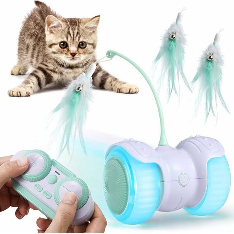GABRIELLE Interaktives Katzenspielzeug, ferngesteuerte, automatisch rotierende Bälle mit LED-Lichtfedern, USB-geladener automatischer Ball für Kätzchen (1/4)