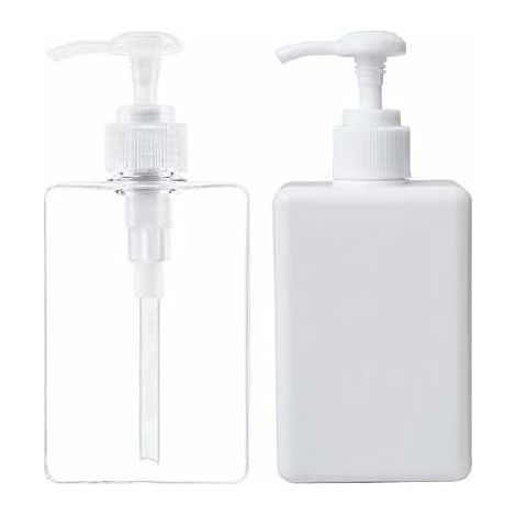 280 ML Distributeur de Savon, Lot de 2 Flacon Pompe Vide en Plastique Conteneur de Bouteille pour la Cuisine et la Salle de Bain - Transparent et Blanc (1/5)