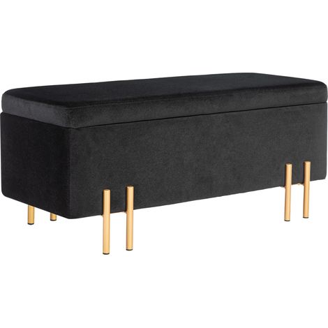 Banc de rangement en tissu noir avec structure métal et bois, 100 x 40 x 42 cm (1/5)