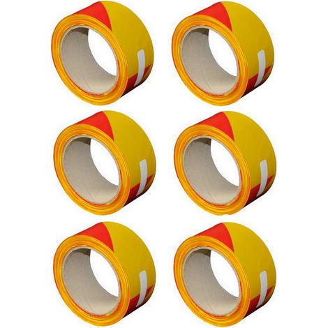 Lot de 6 bandes de chantier 50 mm x 100 m - Rouge et jaune - Soppec (1/3)