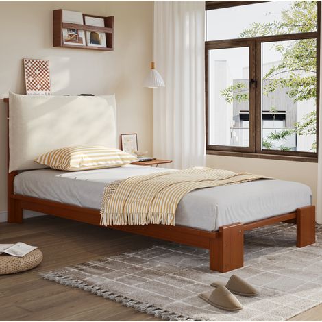 MEUBLIV Cama 90x200 cm marrón oscuro – cabecero acolchado y estructura estable, sin colchón (1/5)