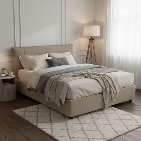 Talamo Italia Cama matrimonial Flavia, Cama contenedor con revestimiento de tela, 100% Made in Italy, Apertura frontal, con colchón de 160x190 cm incluido, Tórtola, con embalaje reforzado (1/5)