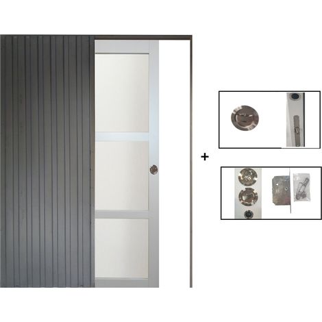 Porte Coulissante Greyria Gris Clair RAL7035 Vitree H204 x L93 + Système à Galandage (sans kit finition) (1/5)