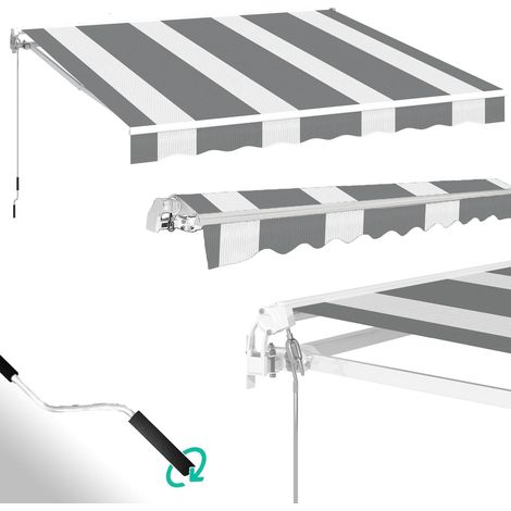 YODOLLA Gelenkarmmarkise 400 x 300cm, Einziehbare Markise Sonnenschutz Winkel Einstellung(40-90°), Weiß-graue Streifen
