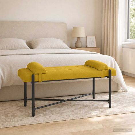 vidaXL Panchina con bottoni e cuscini Giallo 110 x 40 x 46 cm Velluto (1/5)