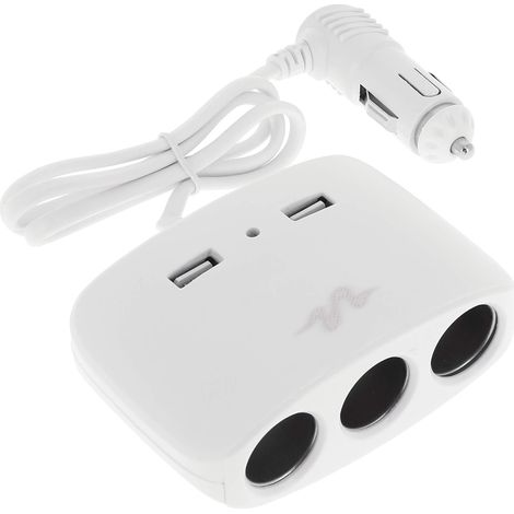 3 Multiprises Allume Cigare + 2 Usb 2.1a Blanc - Pulse (1/4)