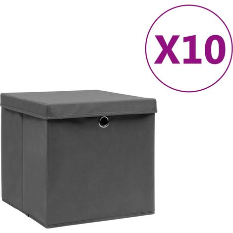 vidaXL Boîtes de rangement avec couvercles 10 pcs 28x28x28 cm Gris
