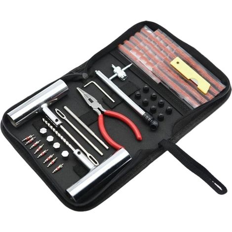 Kit Reparation Pneu Voiture,46PCS Kit Meche Pneu Crevaison,Kit Anti-crevaison Voiture Tubeless,Outil Réparation Pneus pour Voitures/Motos/Camions/VTT/Tracteurs/Camping-Cars/SUV/Camionnettes (1/5)