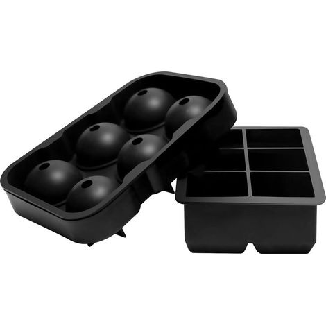 Silikon-Eisform – 6 quadratische Würfel und 6 Eiskugeln mit Deckel – Für Cocktails und Whisky – 2-teilig (1/5)