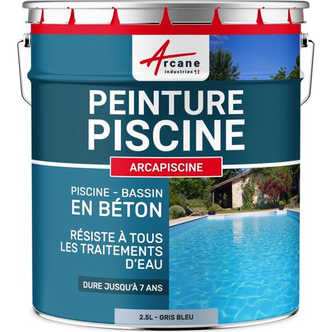 Arcane Industries – Peinture piscine imperméable 2.5 L – Aspect mat soyeux – Résiste aux traitements d'eau – Pour béton et ciment – Couleur gris RAL 7040