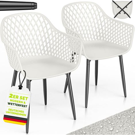 tillvex® Gartenstuhl 2er Set Wetterfest mit Armlehne Weiß Outdoor Stühle bis 120kg belastbar Gartenstühle UV-beständig Terrassenstuhl Gartenmöbel Terrasse Balkon Outdoor Garten (1/5)