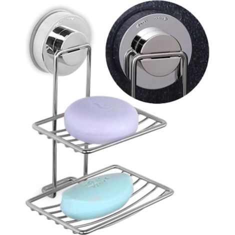 Porte-savon en acier inoxydable, sans perçage, porte-savon mural, support à savon à ventouses double couche.