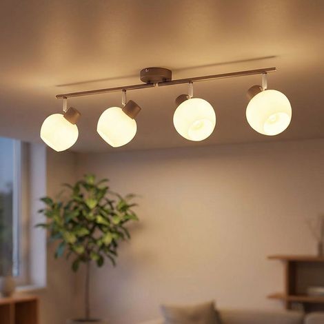 Lampada da soffitto orientabile Lampada da soffitto color caffè Lampada per sala da pranzo Faretto da soffitto in vetro opalino, metallo, 4x prese E27, LxLxH 80x12,5x17,5 cm