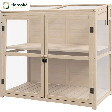 HOMAIRE Frühbeet aus Holz 2-stufiges Gewächshaus mit Doppeltür, Dachfenster und Winddichtheit in Natur