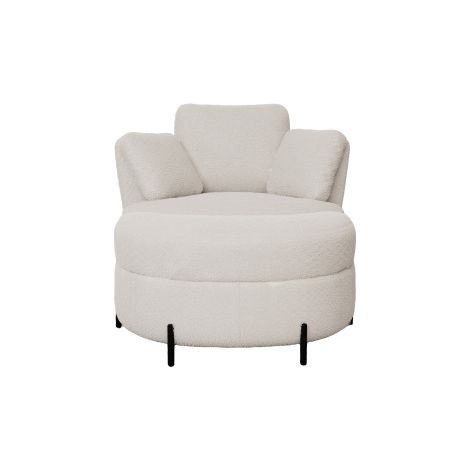 Fauteuil moderne avec pouf de rangement en forme de lune, revêtu de similicuir ivoire, 3 coussins amovibles, assise rembourrée très élastique – fauteuil de lecture confortable pour le salon, la chambr