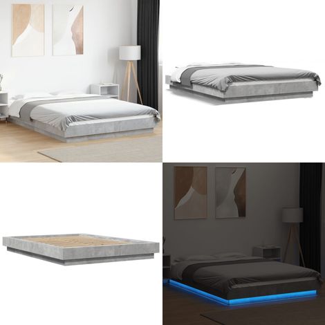 Estructura cama con luces LED madera gris hormigón 135x190 cm - Estructura de cama - Cama con luces RGB