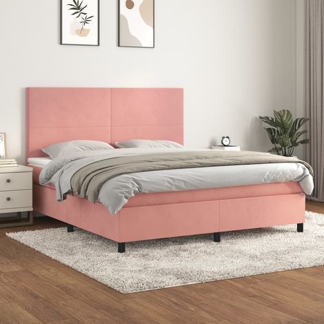 Lit Adulte moderne, Lit à sommier tapissier avec matelas Rose 180x200 cm Velours GSW19072 (1/5)