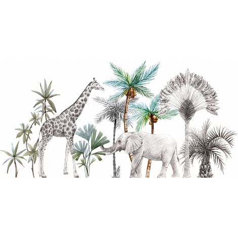 Papier peint panoramique Enfants - Animaux de la Junge - 130 cm x 64 cm (1/2)