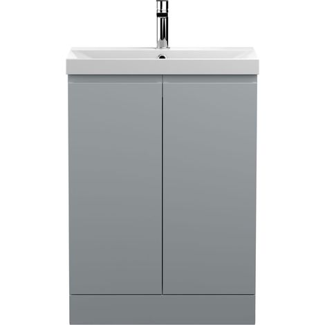 Hudson Reed Urban Floor Standing 2-Door Vanity Unit with Basin 3 Satin Grey - 600mm Wide (1/5)