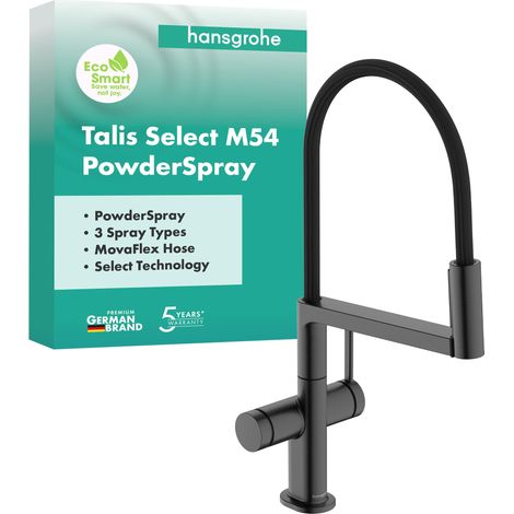 Hansgrohe Talis Select M54 PowderSpray - Miscelatore per lavello con braccio di erogazione flessibile e doccetta, EcoSmart, cromo nero spazzolato 72861340 (1/5)