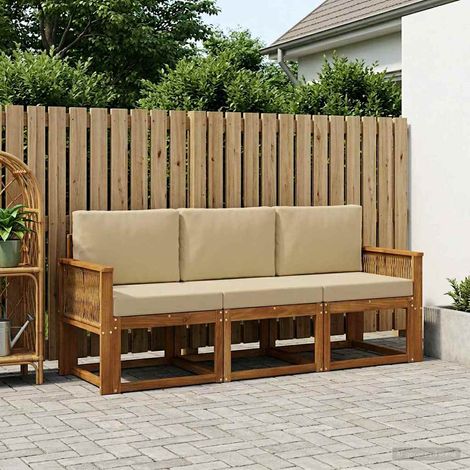 vidaXL Set di divani da esterno 3 pcs Naturale e Beige Poliestere