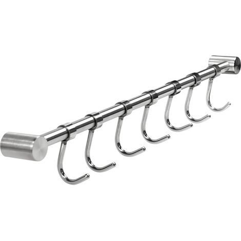 Wandmontierter Utensilienhalter mit 7 abnehmbaren Edelstahlhaken, 40 cm Küchenstange, multifunktionales Gestell für Messer, Löffel und Töpfe (1/5)