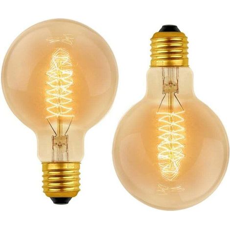 Lot de 2 Vintage G80 E27, 40W Blanc Chaud 2700K, AC 220V, Ampoules de Décoration à Incandescence Rétro E27 Spirale Tungstène Filament Lampe