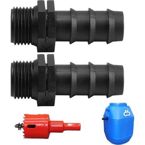 Kit Collecteur Eau de Pluie Kit Raccordement Cuve Eau de Pluie pour Réservoir de Pluie, Réservoirs d'eau, Citernes, Trop Plein Cuve Passe Paroi Cuve Eau, Embout Droit Diamètre 25 mm (1/5)