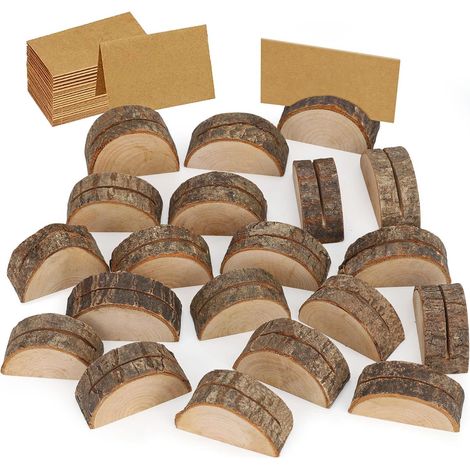 20 Porte-Carte et Cartes en Bois - Porte Carte de table en bois en demi-cercle avec 20 cartes incluses – Idéal pour la décoration de table lors de mariages anniversaires Noël etc (1/5)