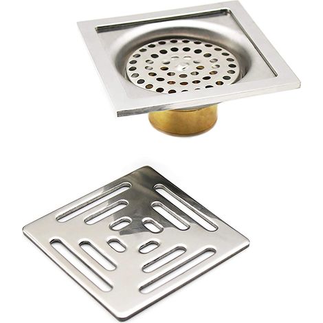Drain de Douche Carré Siphon De Sol Anti-Odeur,Acier Inoxydable Drain de Plancher avec Passoire Filtre,pour Salle De Bain Jardin(100 mm x 100 mm) (1/5)