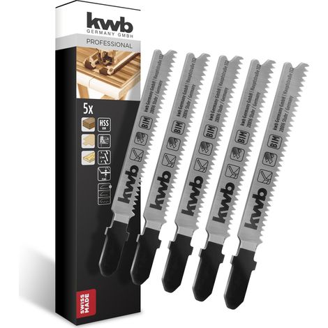 Lames de scie sauteuse pour le bois en bimétal robuste avec tige à une came (tige en T), denture en plongée, transport optimal de la sciure, tranchant durable, surface polie, pour les coupes fines (1/5)