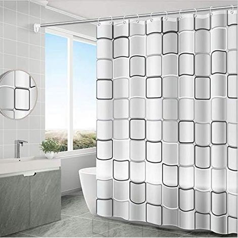 Rideaux de douche imperméables, 180 x 200 cm, rideau de douche étroit, rideau de douche transparent, anneaux de rideau de douche textile, rideau de douche anti-moisissure, tissu polyester-Fei Yu (1/4)