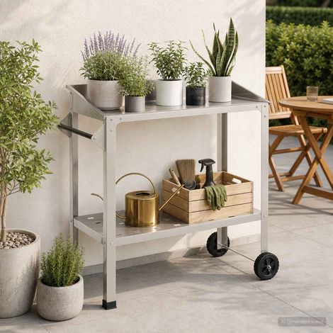 vidaXL Mesa de Trasplante con Ruedas 96 x 50 x 89 cm Acero inoxidable (1/5)