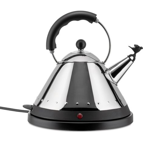 Alessi MG32 B Bollitore Elettrico Cordless in Acciaio Inossidabile Lucido con Manico e Base in PA, Nero (1/5)