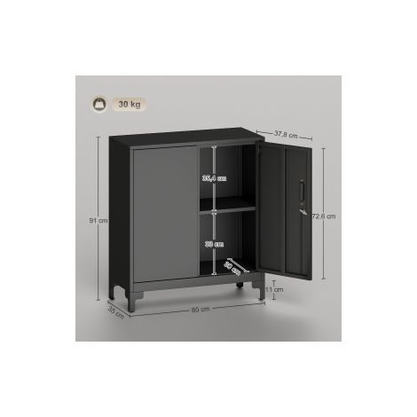 Armoire de bureau noire en métal à 2 niveaux avec portes verrouillables et rangement pour bureau, atelier et maison (1/5)