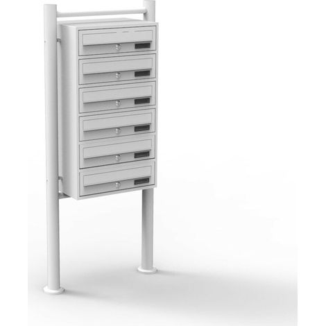 Blocco 6 cassette postali su gambe 6 voci acciaio zincato 69,6 x 38,5 x 27 cm bianco 160000046