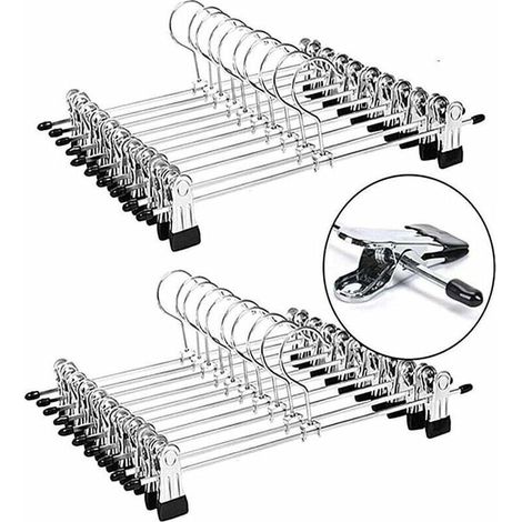 Cintres de Pantalon en métal,Cintre Pince,Pantalon cintres,Porte-Pantalon avec Clips Chromé réglables,Cintres en Métal,Cintres Porte Jupes Anti-Rides ,cintres Gain de Place,Paquet de 20 (1/4)