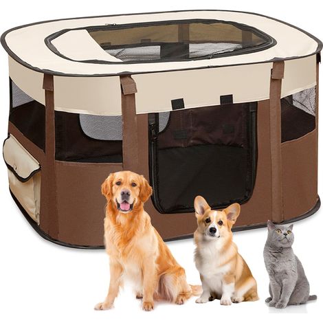 Clôture Pliable pour Chiens et Animaux - Parc Portable d'Intérieur pour Chiots, Chatons, Lapins - Taille XL (Marron) (1/5)