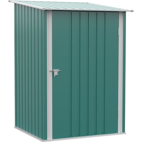 Caseta de jardín de metal con techo inclinado y puerta cerrable 100x103x160 cm verde (1/5)