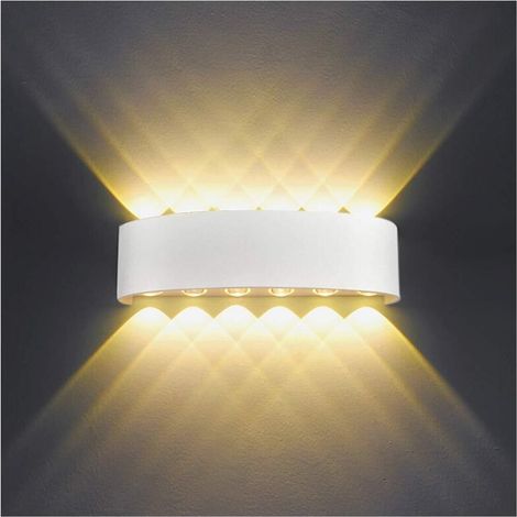 Applique Murale Interieur LED 12W Blanc en Aluminium, Lampe Murale Moderne Up Down Spot Lampe pour Salon Chambre Hall Escalier Pathway (Blanc Chaud) (1/4)