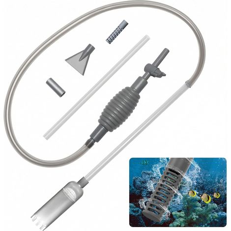 Aspirateur Aquarium 2.1m avec Règulation du Débit, Kit de Nettoyage Aquarium Inclut Tuyau, Brosse,Pompe et Filtres pour Changement d'Eau,Nettoyage de Gravier et Filtration du Sable Pour Terrarium (1/5)