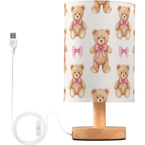 Lampe de chevet en forme d'ours mignons avec nœud rose pour (1/5)