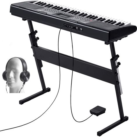 Piano numérique 61 touches lumineuses, clavier électrique portable avec support réglable, 600 sonorités, 500 rythmes, haut-parleurs intégrés, pédale de sustain, casque, USB MIDI pour débutants (1/5)