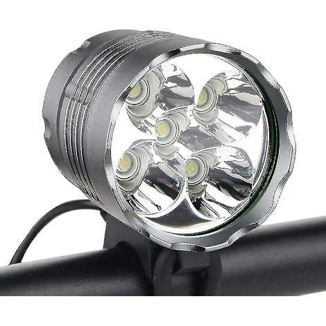 Éclairage vélo, 6000 lumens, 5 LED, éclairage avant étanche pour VTT avec batterie rechargeable, 3 modes d'éclairage. (1/4)
