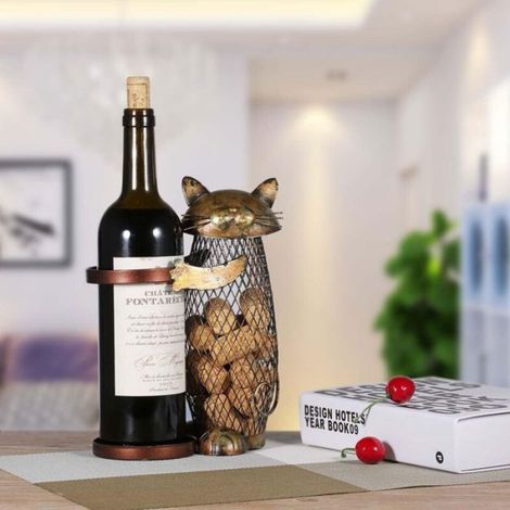Porte-Bouteilles - Chat - Métal - Fait Main - Vernis Cuisson - Pour Vin - 1 Pièce (1/4)